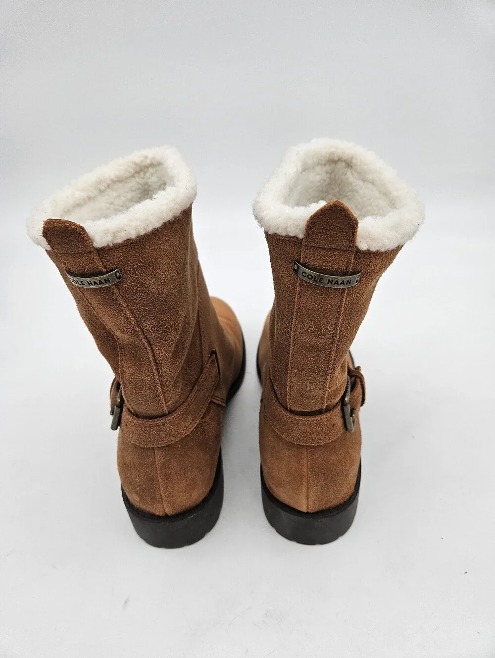 Cole Haan Quiana Tan Suede Faux Shearling Lining Waterproof Boots Size 9.5B